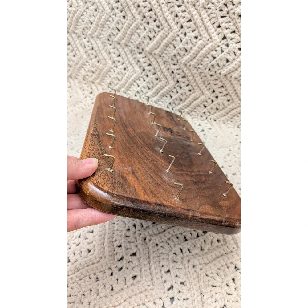 Handmade Solid Wood Wall Mounted Jewelry Organizer 21 Hooks Brown Walnut Finish